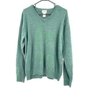 LL Bean Size Large Sweater Green Cashmere‎ Pullover V Neck Soft Winter Holiday